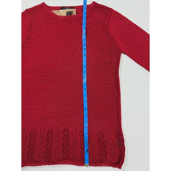Carole Little Red Open Knit Sweater M Lace Hem Lightweight Semi Sheer NWT - Picture 9 of 11